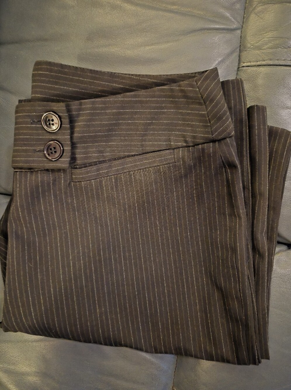 Cleo Size 12 Pinstripe Straight-Leg Dress Pants - Charcoal Gray